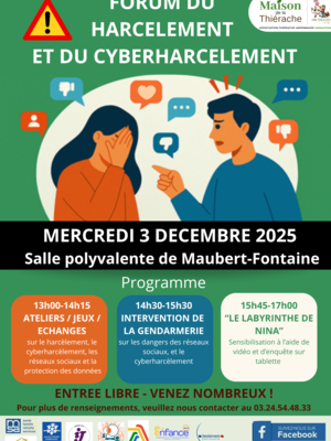 affiche sur le forum du harcèlement et du cyberharcèlement organisé par la maison de la thiérache