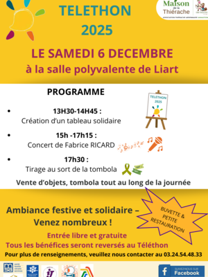 affiche du programme d'animations au profit du Téléthon 2025 organisé par la maison de la thiérache