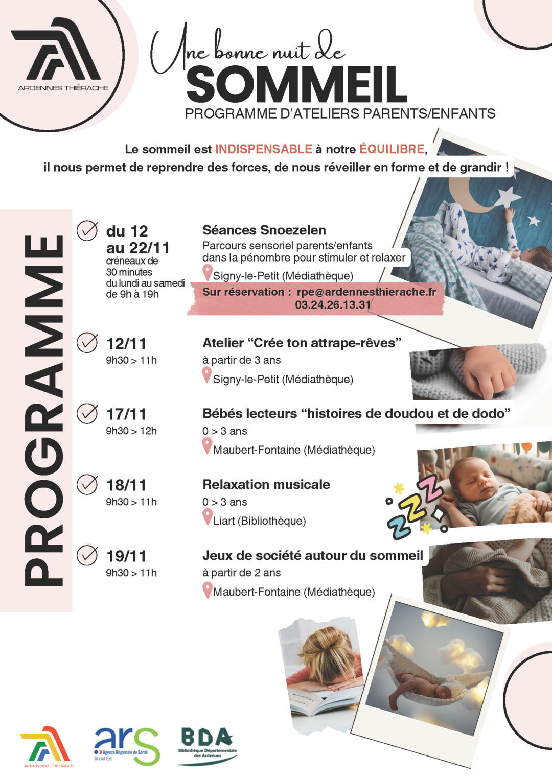 programme des ateliers parents/enfants sur le sommeil